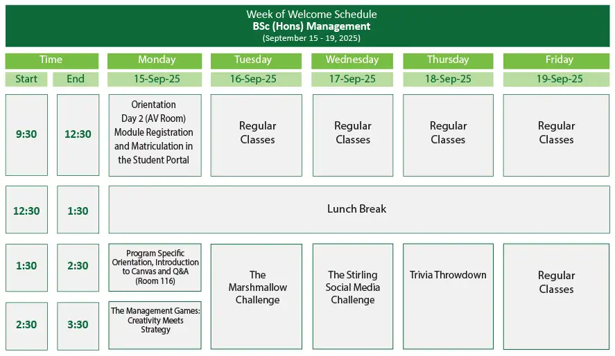 Week of Welcome Schedule